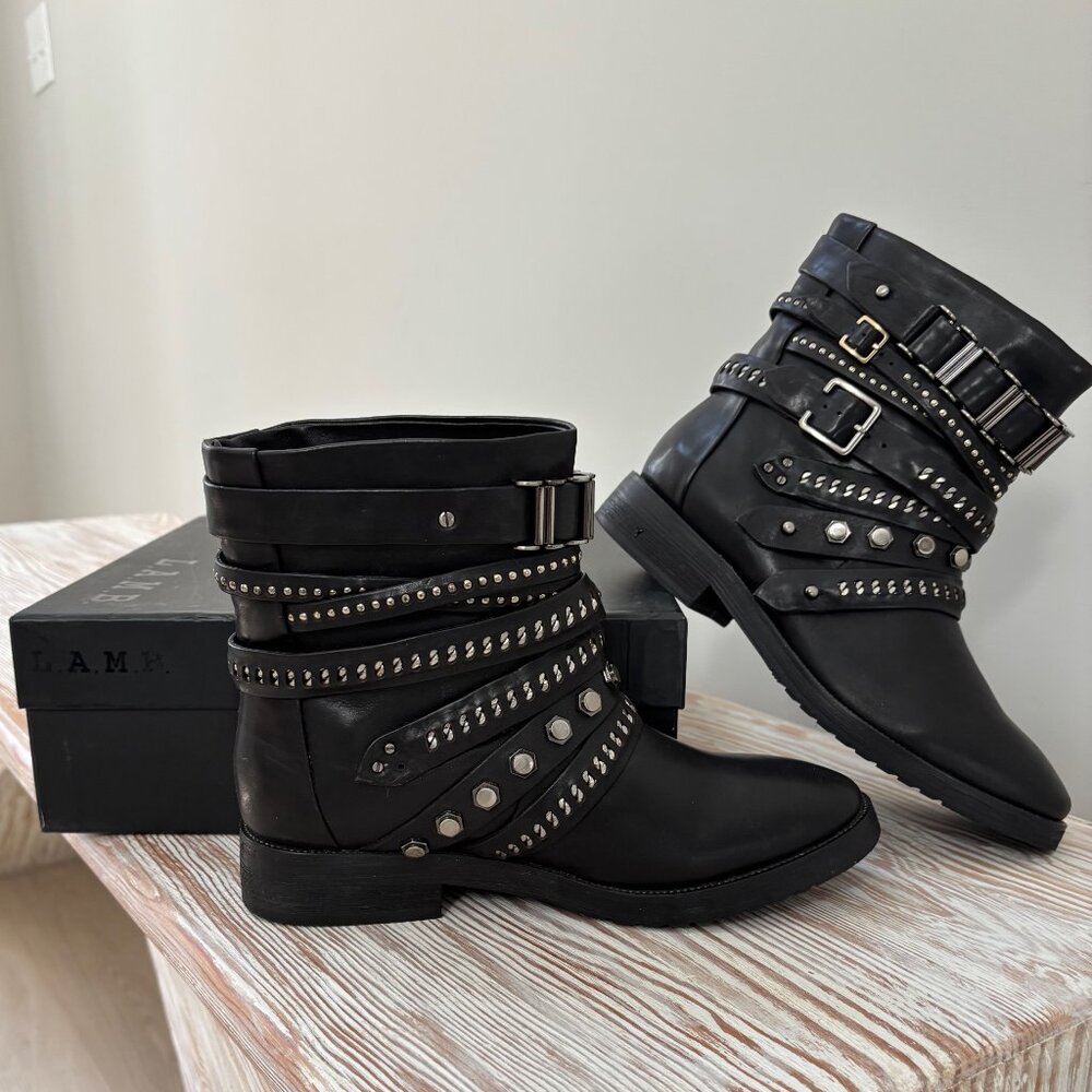 Gwen Stefani L.A.M.B. Chain Strap Boot, Black, Size 7